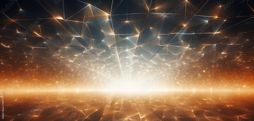 Sticker interwoven beams of light creating an abstract web in a digital universe, capturing the essence of d