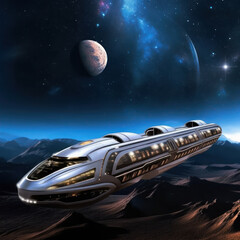 Luxury Space Liner Touring Galaxy with Alien Landscapes