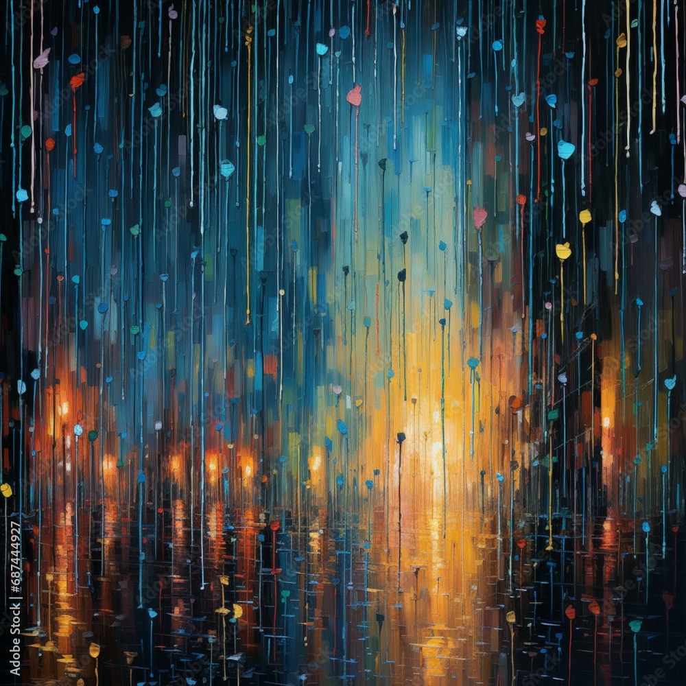 Wall mural pixelated raindrops falling through a virtual storm, creating a symphony of abstract motion and colo