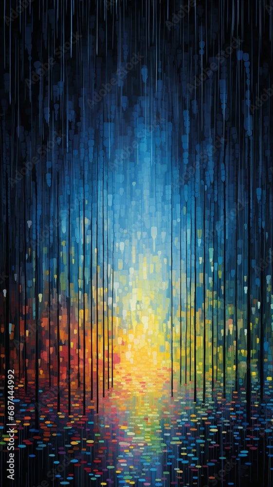 Wall mural pixelated raindrops falling through a virtual storm, creating a symphony of abstract motion and colo