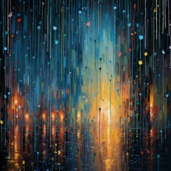 Pixelated raindrops falling through a virtual storm, creating a symphony of abstract motion and color.