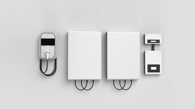 Home garage with ev charger and energy storage system 4k footage