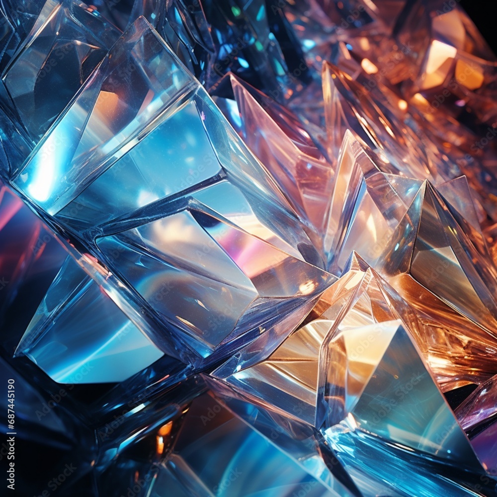 Sticker prismatic waves of light reflecting off crystalline surfaces, creating a dazzling display of geometr