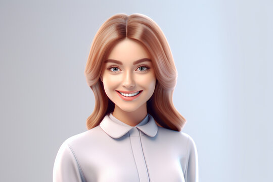 hyper realistic beauty of a 3D rendered girl with white t shirt on light gray background. This three dimensional masterpiece captures essence of elegance and sophistication. Generative AI.