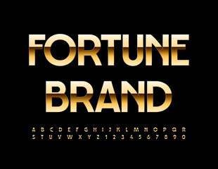 Vector premium template Fortune Brand. Elegant Gold Font. Shiny Alphabet Letters and Numbers set