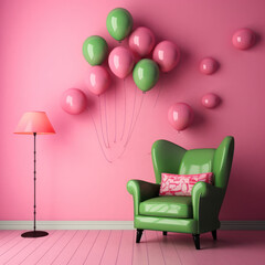 Neon Green Balloons on Vibrant Pink Wall for Retro Vibe