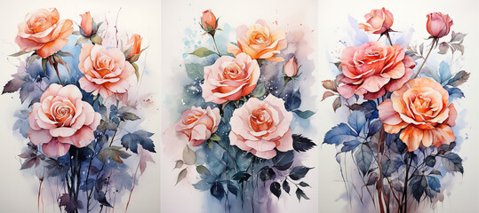 watercolor flowers, a set of illustrations in handmade watercolor style on a white background, generative ai	
 - obrazy, fototapety, plakaty