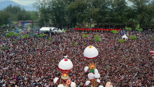 Aerial View Hoyak Tabuik is one of the annual traditions in the Pariaman community. Pariaman, West Sumatra, Indonesia.