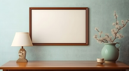 Dark wooden picture frame attached to the wall, vintage style.