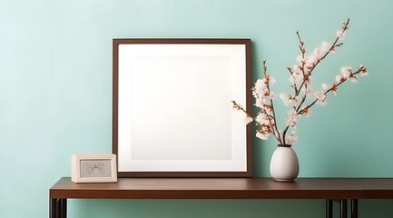 Dark wooden picture frame attached to the wall, vintage style.