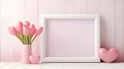 photo frame mockup decorated in valentine style pink tone - obrazy, fototapety, plakaty