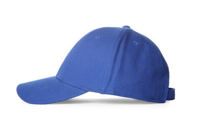 Stylish blue baseball cap isolated on white