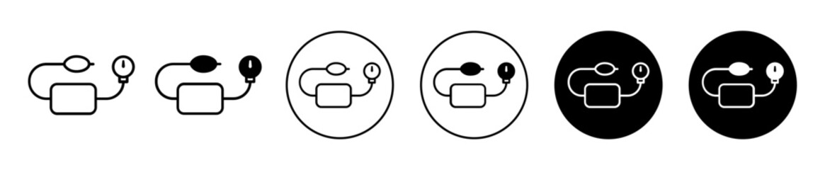 Blood Pressure Meter icon. high blood pressure monitor or measuring medical device to track heartbeat or pulse rate symbol set. hypertension blood pressure tonometer or manometer vector line logo