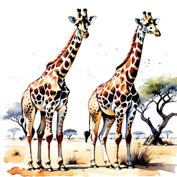 Giraffes in the desert. Water scarcity.