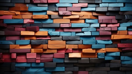A wall constructed from colored bricks