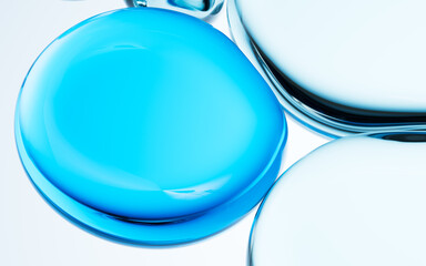 Liquid oil bubble texture background, transparent glass background, 3d rendering.