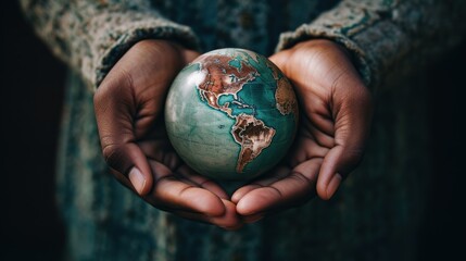 hands holding a small globe,  global unity concept