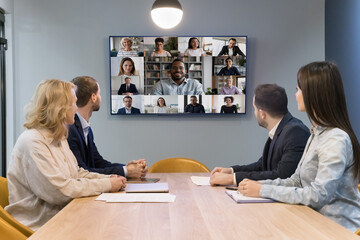 On-line conference, virtual meeting event use worldwide application for distancing communication,...