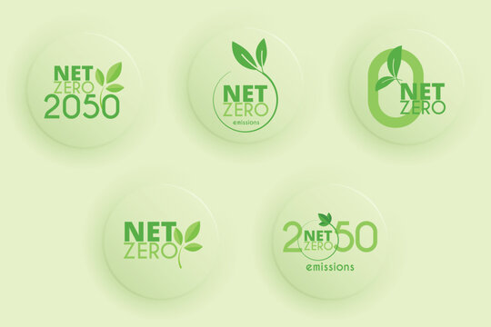Net Zero 2052 stickers. Carbon neutrality. Climate neutral long term strategy. Vector illustration