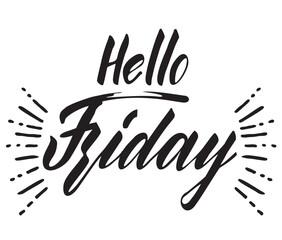 Hello Friday postcard. Ink lettering. Modern brush calligraphy. Isolated on white background.