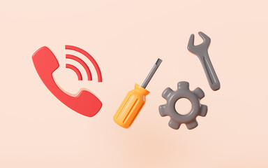 Cartoon spanner, tongs and so on, repair tool, 3d rendering.