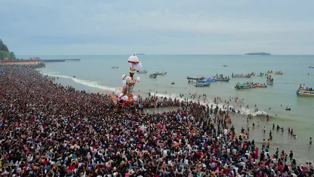 Aerial View Hoyak Tabuik is one of the annual traditions in the Pariaman community. Pariaman, West Sumatra, Indonesia.