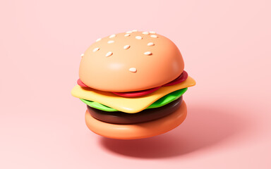 Cartoon hamburger model, 3d rendering.