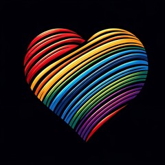 Vibrant rainbow flag embraced in the shape of a heart, representing love for LGBTQ.  Pride community.