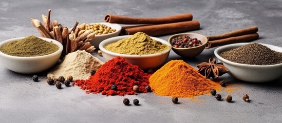 Assorted Spices on Grey Background