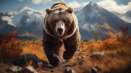 A grizzly bear wandering freely