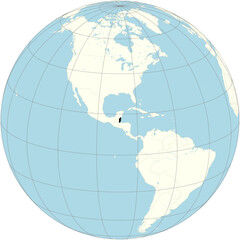 An orthographic projection of the Central American country Belize centered on the globe map
