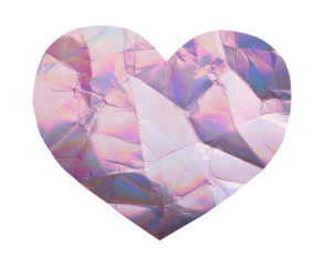 Iridescent holographic textural heart cut out on transparent background