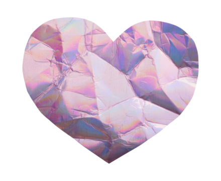 Iridescent holographic textural heart cut out on transparent background - Powered by Adobe