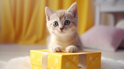 cat kitten with gift box, ai