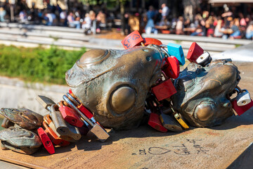 Ljubljana Slovenia. 10-03-2023. Loves padlock on Butchers Bridge in Ljubljana in Slovenia.