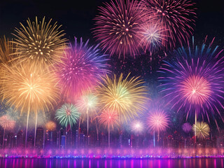 Colorful Fireworks in the sky night background