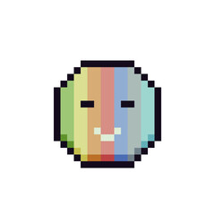 Rainbow smiley glad face happy pixel art icon cheerful emoticon cartoon character. 8-bit flat style. Isolated abstract vector illustration.