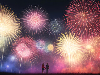 Fototapeta na wymiar Colorful Fireworks in the sky night background