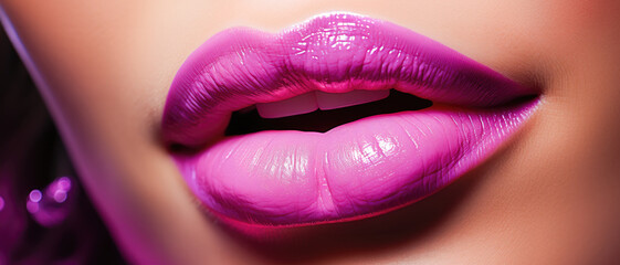 Closeup of Glossy Pink Lips with Subtle Shimmer