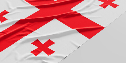 Flag of Georgia. Fabric textured Georgia flag isolated on white background - obrazy, fototapety, plakaty