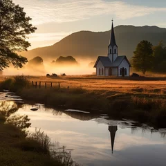 Papier Peint photo autocollant Cathedral Cove Missionary Baptist Church Cades Cove Smoky Mountains at Sunrise