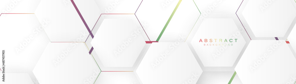 Aufkleber modern abstract white hexagonal with colorful lines background. minimal trendy clean geometry banner