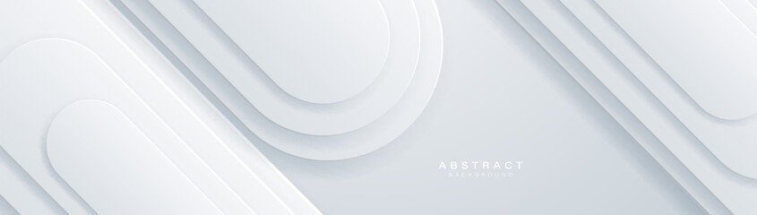 White abstract curved round corner rectangle geometric pattern background. 3d minimal trendy clean geometry banner. Luxury background. Vector illustration