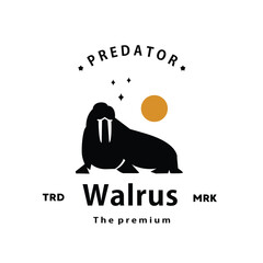 vintage retro hipster walrus logo vector outline silhouette art icon