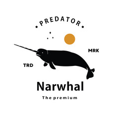 vintage retro hipster narwhal logo vector outline silhouette art icon © Artoniumw