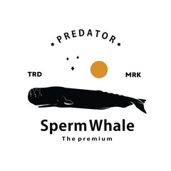 vintage retro hipster sperm whale logo vector outline silhouette art icon
