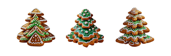 Fototapeta na wymiar Set of Gingerbread Christmas cookies tree, isolated over on white background(3)