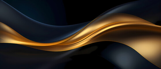 Gold and navy blue waves abstract luxury wide screen background.