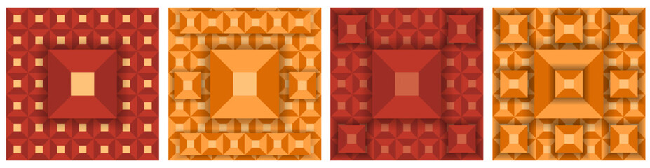 Big Set trendy Geometric background. Collection red Geometry square backdrop. Vector illustration can used web poster, banner, card cover and print. 3D Peach fuzz Background. 