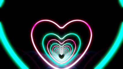 Heart Neon Line love tunnel glowing fluorescent lights corridor stage CG illustration